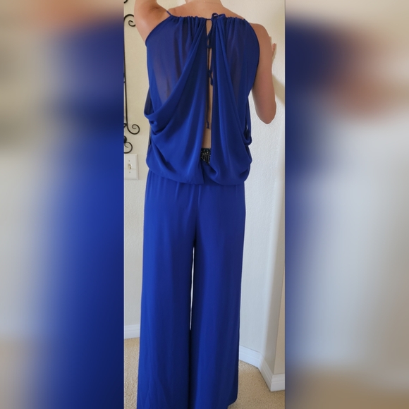 New Elegant Royal Blue Embelished Jumpsuit By Alfa Beta, Size M/L,Made In Turkey - Picture 3 of 8